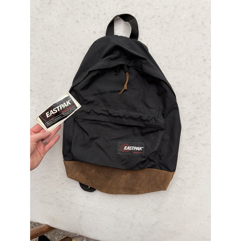 VTG Eastpak Buckeye Pak'R Backpack Black Brown Leather Bottom USA Made NEW RARE